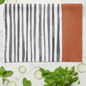 テラコッタと白黒ストライプ キッチンタオル (折り畳み)