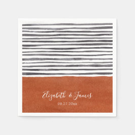 テラコッタと白黒ストライプ スタンダードカクテルナプキン