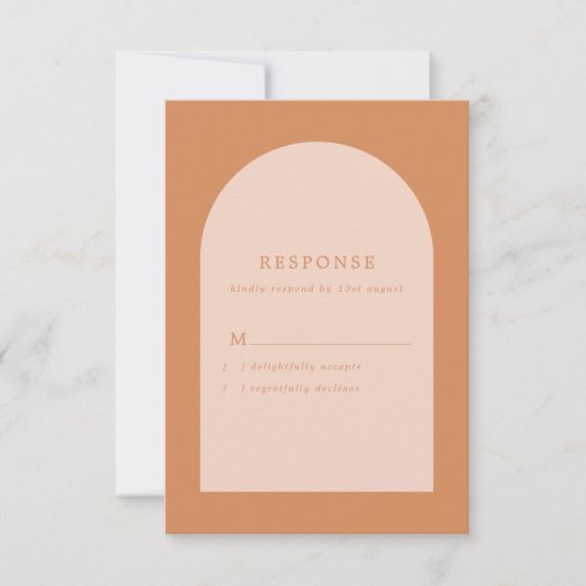 テラコッタと赤面ピンクアモダンーチ結婚ーズ 出欠カード (正面)