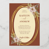 テラコッタと金ゴールドエレガントボホフローラ結婚ズ 箔招待状 (正面)
