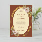 テラコッタと金ゴールドエレガントボホフローラ結婚ズ 箔招待状 (立ち正面)