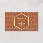 テラコッタと金ゴールドハニカムハニービーキーパー 名刺 (正面)