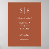 テラコッタと金ゴールドモノグラム結婚の歓迎サイン ポスター (正面)