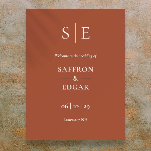 テラコッタと金ゴールドモノグラム結婚の歓迎サイン ポスター