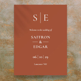 テラコッタと金ゴールドモノグラム結婚の歓迎サイン ポスター