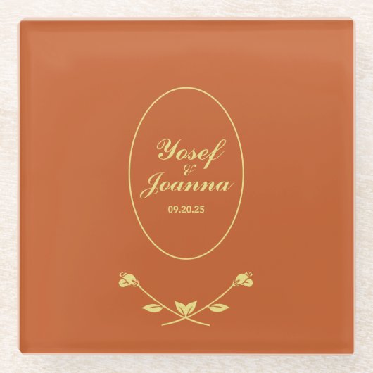 テラコッタと金ゴールド結婚ズ ガラスコースター (正面)
