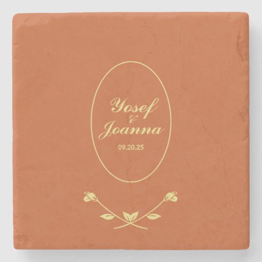 テラコッタと金ゴールド結婚ズ ストーンコースター (正面)