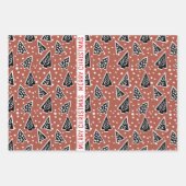 テラコッタと黒いメリークリスマスツリーの休日 ラッピングペーパーシート (正面)