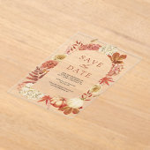 テラコッタのカボチャとフラワーの結婚式Save the Date アクリル招待状 (レイダウン)