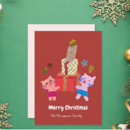 テラコッタのクリスマスとプレゼントの猫 シーズンカード