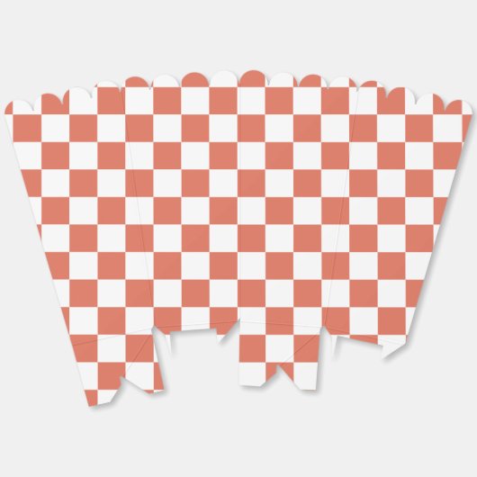 テラコッタのスクエアパターンが特徴のホワイトポップコーン フェイバーボックス (見開き)