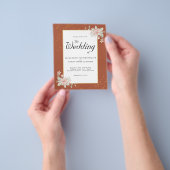 テラコッタのピンクの芍薬のウェディング招待状 チラシ (手)