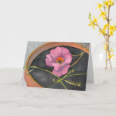 テラコッタのピンクフラワーグリーティングポット カード (黄色い花)