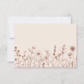 テラコッタのレトロな花柄 秋の野の花のウェディング 出欠カード (裏面)