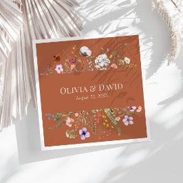 テラコッタのワイルドフラワーの草原をイメージしたウェディングナプキン