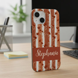 テラコッタのワイルドフラワーモノグラム 名前 ボホ iPhone 15ケース