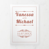 テラコッタのヴィンテージ要素とタイポグラフィ結婚の 三つ折り招待状 (カバー)