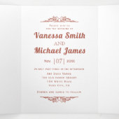 テラコッタのヴィンテージ要素とタイポグラフィ結婚の 三つ折り招待状 (内部中)