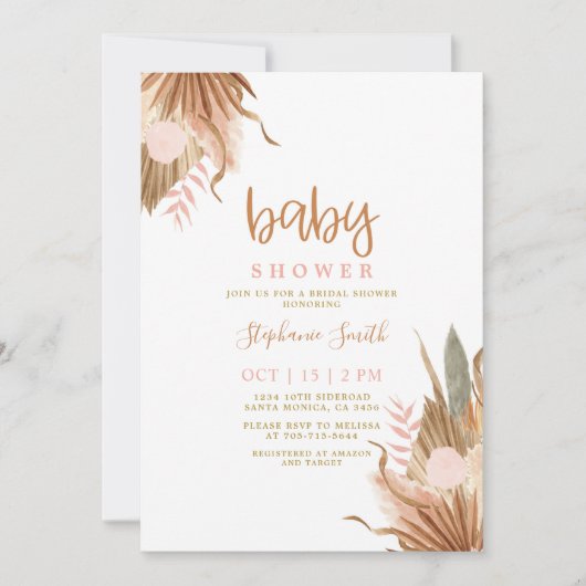 テラコッタの乾燥パーム 赤ちゃん歓迎会 招待状 (正面)