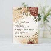 テラコッタの土色の花と緑のブライダル エンクロージャーカード (スタンド正面)