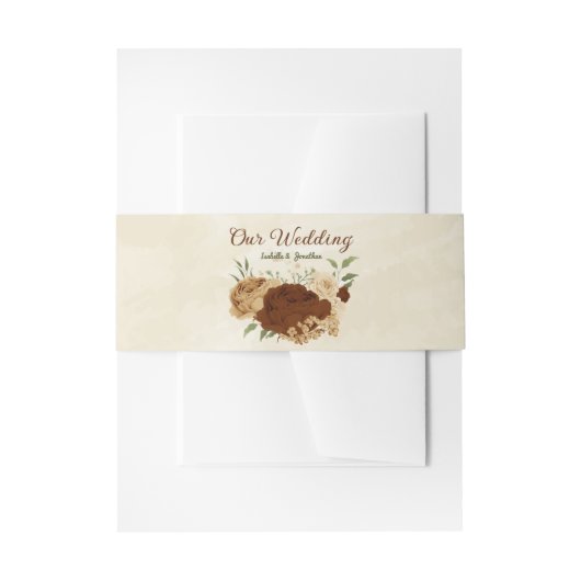 テラコッタの土色の花をフィーチャーした美しいウェディング 招待状ベリーバンド (正面例)