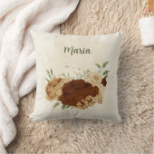 テラコッタの土色の花柄 クッション (ブランケット)