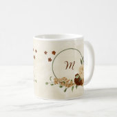 テラコッタの土色の花模様 コーヒーマグカップ (正面右)