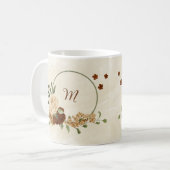 テラコッタの土色の花模様 コーヒーマグカップ (正面左)