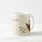 テラコッタの土色の花模様 コーヒーマグカップ (正面右)