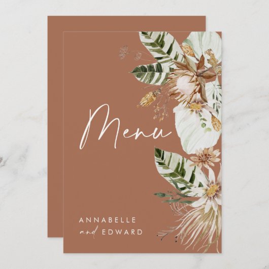 テラコッタの植物性モダンエレガント葉メニュー メニュー (正面/裏面)