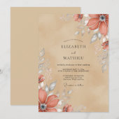 テラコッタの渋みのある秋の結婚式 招待状 (正面/裏面)