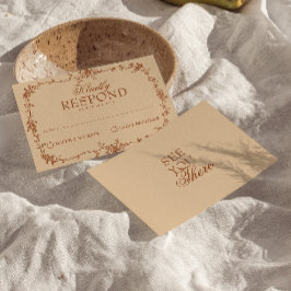 テラコッタの焦茶色の花柄ボヘミアン結婚式RSVP 出欠カード