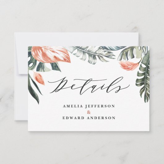 テラコッタの熱帯結婚の葉脈の詳細 出欠カード (正面)