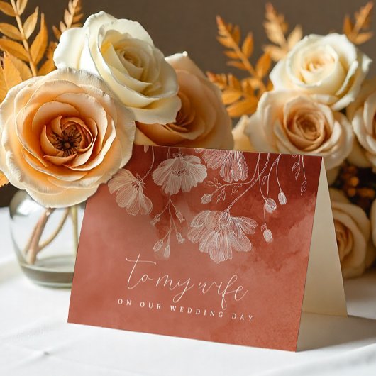 テラコッタの秋の結婚式当日の花嫁へのカード サンキューカード