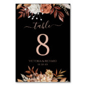 テラコッタの秋の花と葉のモチーフを使った黒の秋の結婚式 テーブルナンバー (裏面)