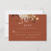 テラコッタの秋の銅の花の結婚式RSVP 出欠カード (正面)