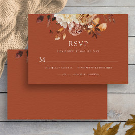 テラコッタの秋の銅の花の結婚式RSVP 出欠カード