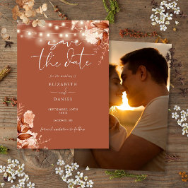 テラコッタの素朴な花のライトの写真の秋の結婚式 セーブザデート