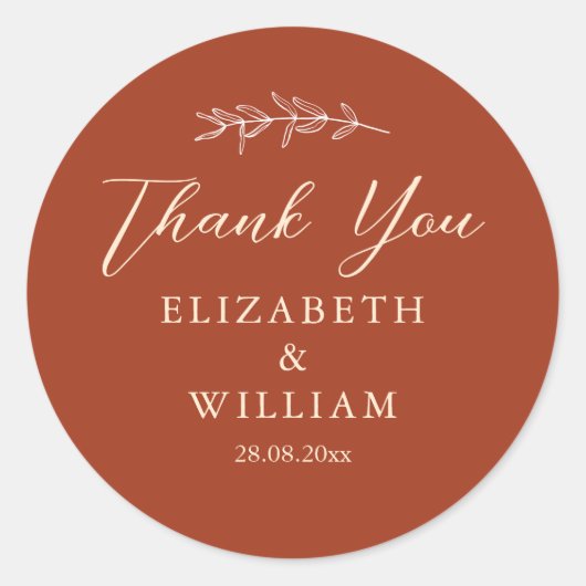 テラコッタの結婚式のお礼 ラウンドシール (正面)