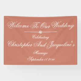 テラコッタの結婚式用スタイリッシュな白い名前入り背景 横断幕