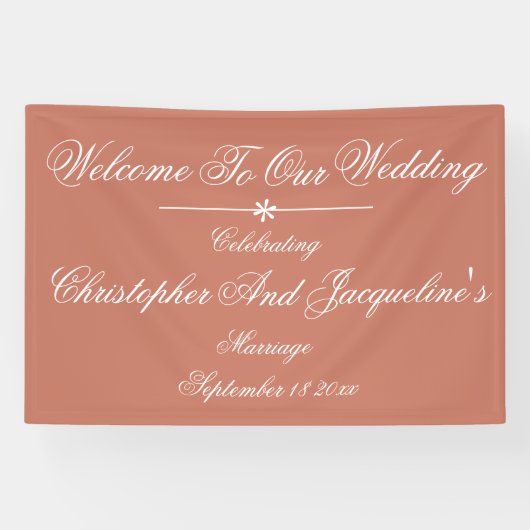 テラコッタの結婚式用スタイリッシュな白い名前入り背景 横断幕 (横)
