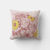 テラコッタの縁取りブーケとイエローデイジー クッション (正面)