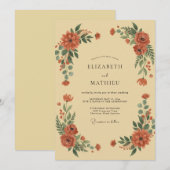 テラコッタの芍薬の結婚式 招待状 (正面/裏面)