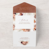 テラコッタの花とパンパスグラスエキゾチック結婚ズ オールインワン招待状 (外側)