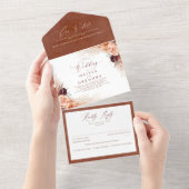 テラコッタの花とパンパスグラスエキゾチック結婚ズ オールインワン招待状 (貼ってはがせる)