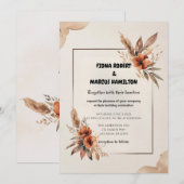 テラコッタの花とパンパス草のラスティックウェディング 招待状 (正面/裏面)