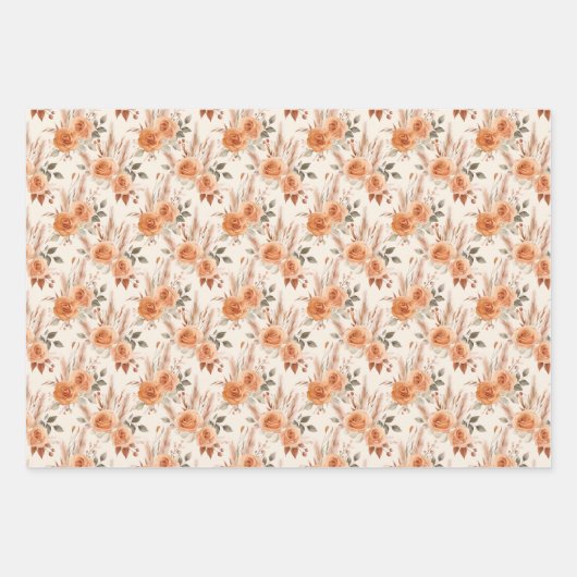 テラコッタの花とボホウォーターの色の粘土バラ ラッピングペーパーシート (正面3)