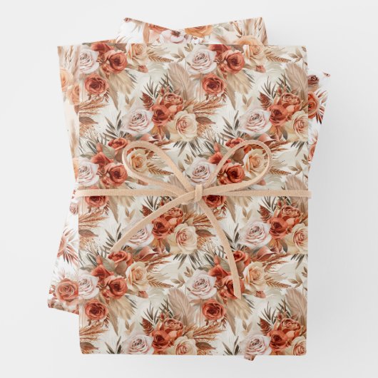 テラコッタの花とボホウォーターの色の粘土バラ ラッピングペーパーシート (インサイチュ)