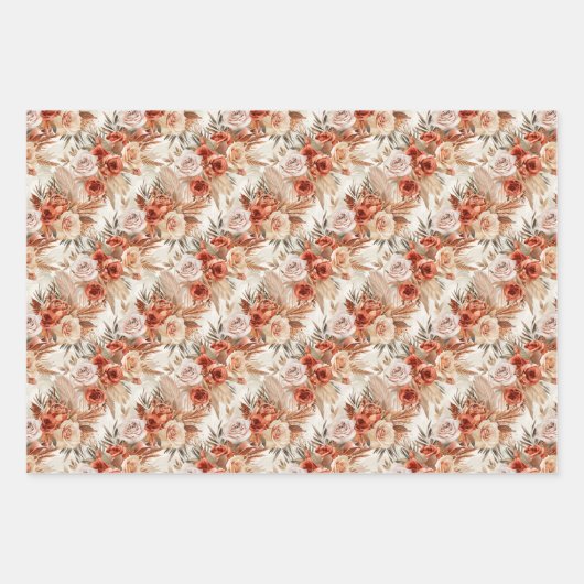 テラコッタの花とボホウォーターの色の粘土バラ ラッピングペーパーシート (正面)