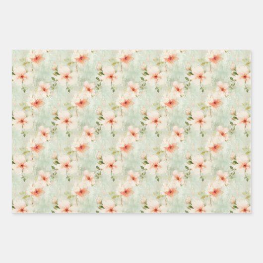 テラコッタの花と緑のエレガントフローラ ラッピングペーパーシート (正面3)